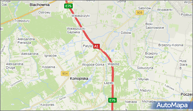 mapa Wygoda gmina Konopiska, Wygoda gmina Konopiska na mapie Targeo