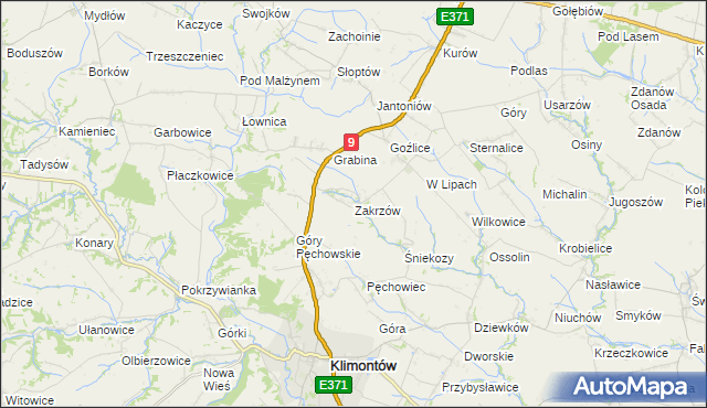 mapa Zakrzów gmina Klimontów, Zakrzów gmina Klimontów na mapie Targeo
