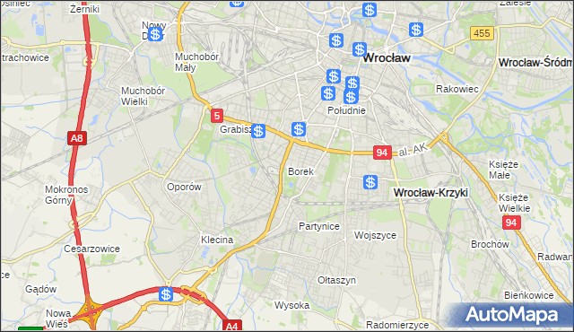 mapa Borek gmina Wrocław, Borek gmina Wrocław na mapie Targeo