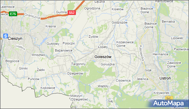 mapa Goleszów powiat cieszyński, Goleszów powiat cieszyński na mapie Targeo