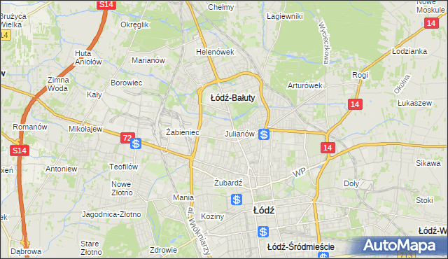 mapa Julianów gmina Łódź, Julianów gmina Łódź na mapie Targeo