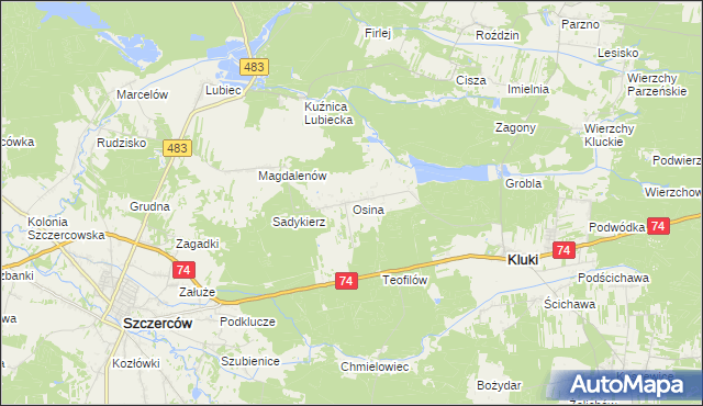 mapa Osina gmina Kluki, Osina gmina Kluki na mapie Targeo