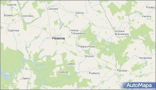 mapa Pielgrzymowo gmina Płoskinia, Pielgrzymowo gmina Płoskinia na mapie Targeo