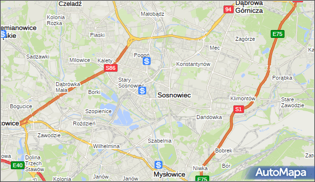 mapa Sosnowca, Sosnowiec na mapie Targeo