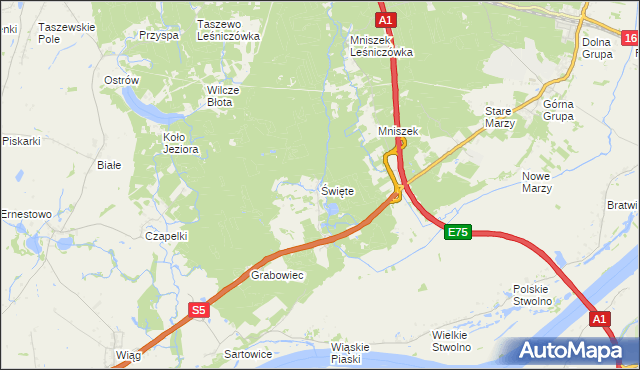 mapa Święte gmina Świecie, Święte gmina Świecie na mapie Targeo