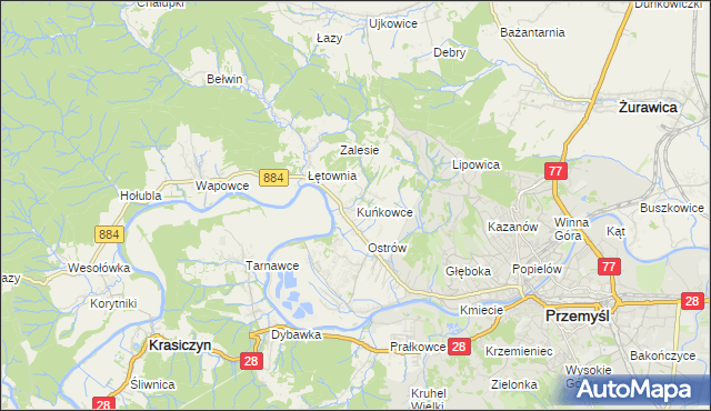 mapa Kuńkowce, Kuńkowce na mapie Targeo