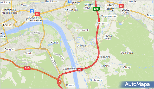 mapa Złotoria gmina Lubicz, Złotoria gmina Lubicz na mapie Targeo