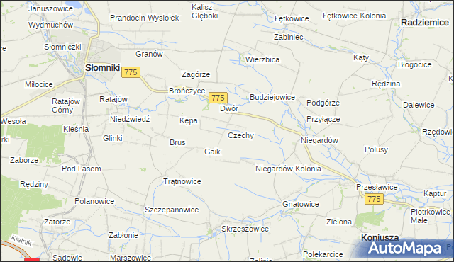 mapa Czechy gmina Słomniki, Czechy gmina Słomniki na mapie Targeo