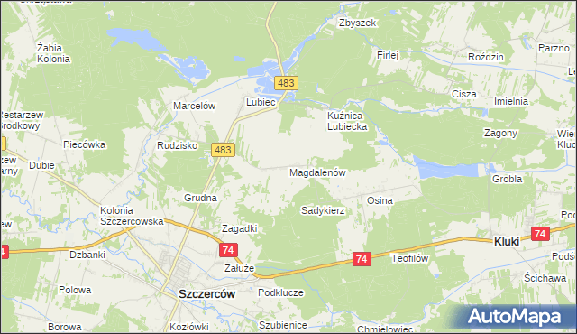 mapa Magdalenów gmina Szczerców, Magdalenów gmina Szczerców na mapie Targeo