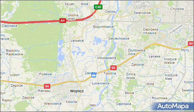 mapa Mikołajowice gmina Wierzchosławice, Mikołajowice gmina Wierzchosławice na mapie Targeo