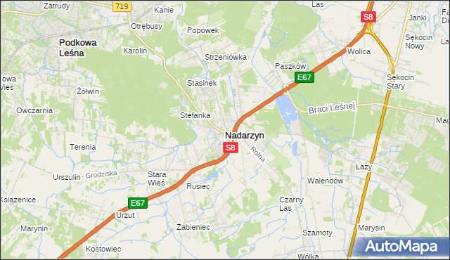 mapa Nadarzyn powiat pruszkowski, Nadarzyn powiat pruszkowski na mapie Targeo