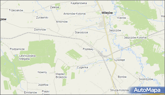 mapa Popławy gmina Milejów, Popławy gmina Milejów na mapie Targeo