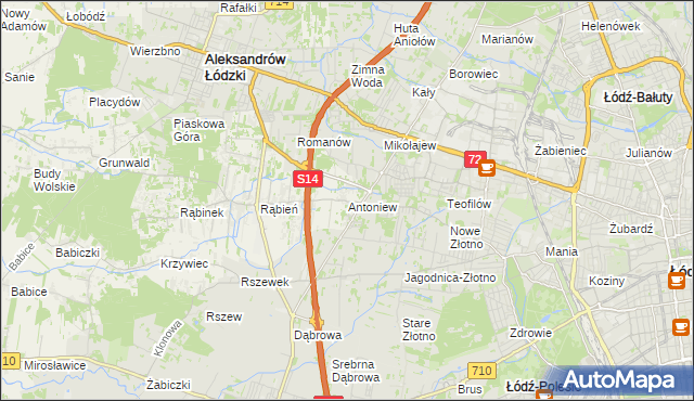 mapa Antoniew gmina Aleksandrów Łódzki, Antoniew gmina Aleksandrów Łódzki na mapie Targeo
