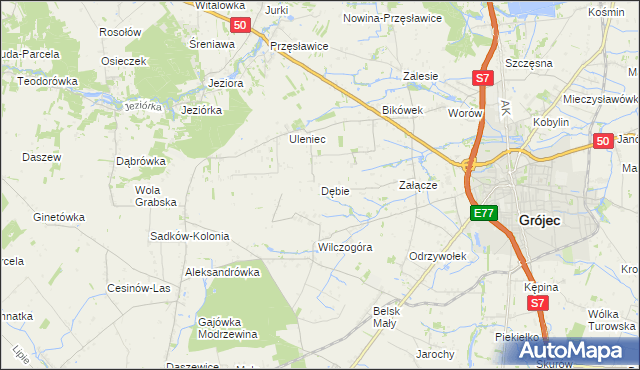 mapa Dębie gmina Grójec, Dębie gmina Grójec na mapie Targeo