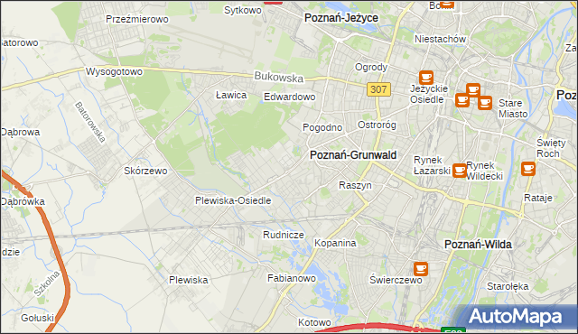 mapa Grunwald gmina Poznań, Grunwald gmina Poznań na mapie Targeo