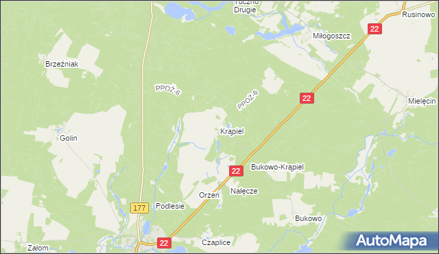 mapa Krąpiel gmina Człopa, Krąpiel gmina Człopa na mapie Targeo