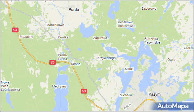 mapa Krzywonoga, Krzywonoga na mapie Targeo