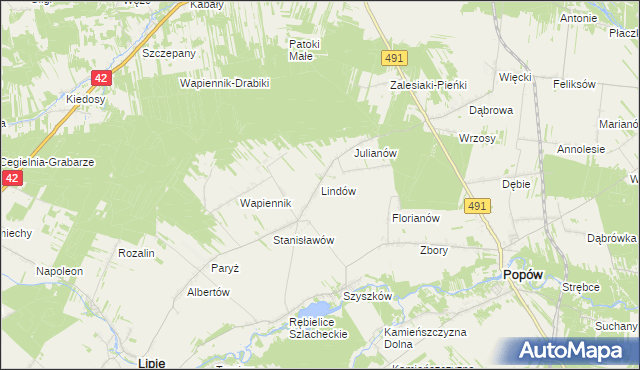 mapa Lindów gmina Lipie, Lindów gmina Lipie na mapie Targeo