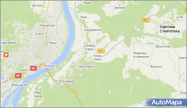 mapa Nowy Dwór gmina Dąbrowa Chełmińska, Nowy Dwór gmina Dąbrowa Chełmińska na mapie Targeo