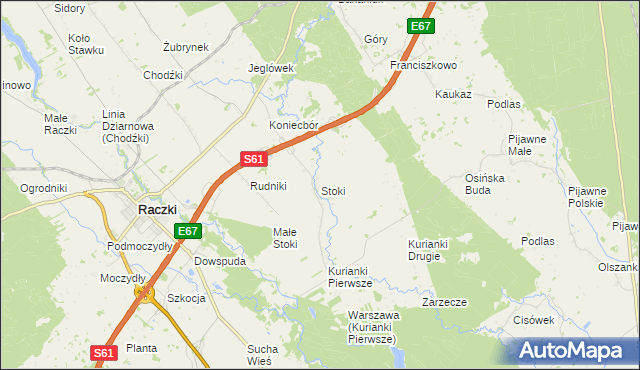 mapa Stoki gmina Raczki, Stoki gmina Raczki na mapie Targeo