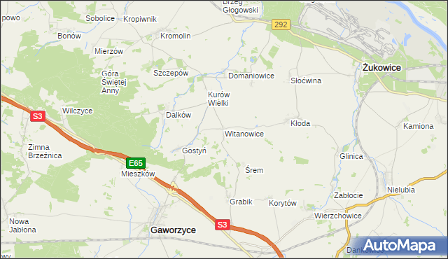 mapa Witanowice gmina Gaworzyce, Witanowice gmina Gaworzyce na mapie Targeo