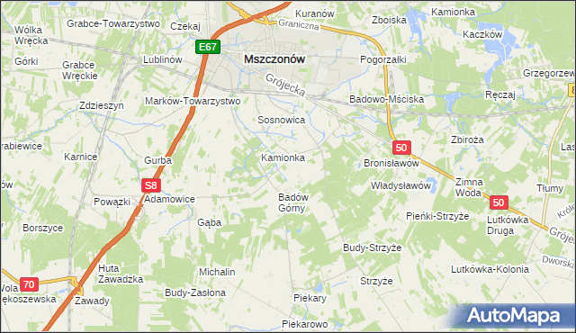 mapa Adamówek gmina Mszczonów, Adamówek gmina Mszczonów na mapie Targeo