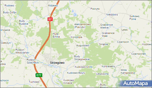 mapa Augustowo gmina Strzegowo, Augustowo gmina Strzegowo na mapie Targeo
