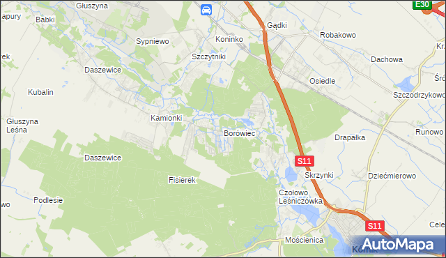 mapa Borówiec gmina Kórnik, Borówiec gmina Kórnik na mapie Targeo