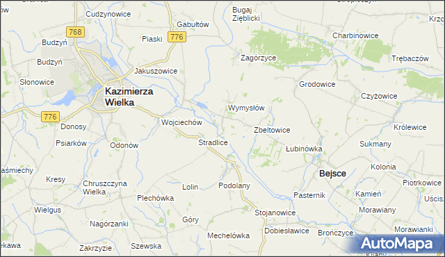 mapa Cło gmina Kazimierza Wielka, Cło gmina Kazimierza Wielka na mapie Targeo