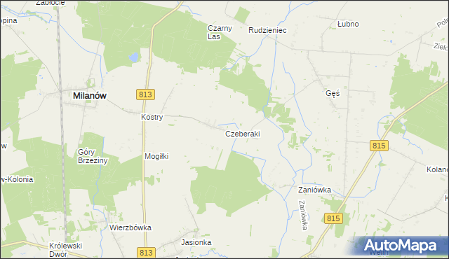 mapa Czeberaki gmina Milanów, Czeberaki gmina Milanów na mapie Targeo