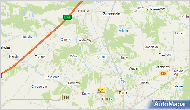 mapa Dębinki gmina Zabrodzie, Dębinki gmina Zabrodzie na mapie Targeo