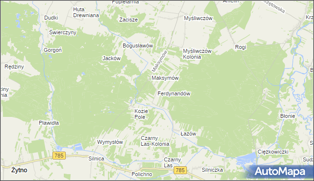mapa Ferdynandów gmina Żytno, Ferdynandów gmina Żytno na mapie Targeo