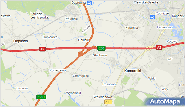 mapa Głuchowo gmina Komorniki, Głuchowo gmina Komorniki na mapie Targeo