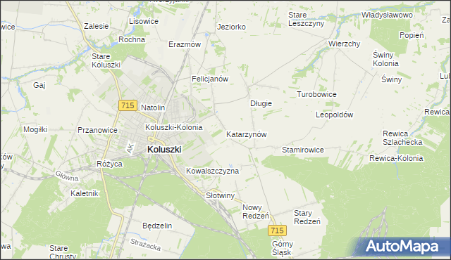 mapa Katarzynów gmina Koluszki, Katarzynów gmina Koluszki na mapie Targeo