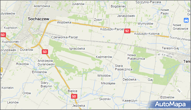 mapa Kaźmierów gmina Sochaczew, Kaźmierów gmina Sochaczew na mapie Targeo