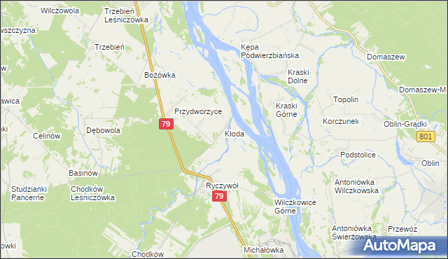 mapa Kłoda gmina Magnuszew, Kłoda gmina Magnuszew na mapie Targeo