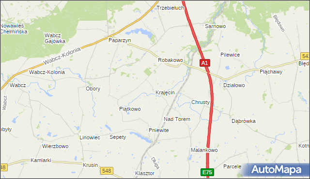 mapa Krajęcin, Krajęcin na mapie Targeo