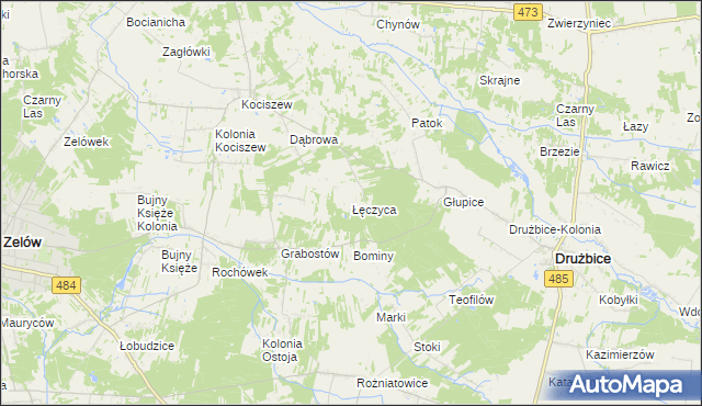 mapa Łęczyca gmina Drużbice, Łęczyca gmina Drużbice na mapie Targeo