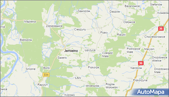 mapa Łęczyca gmina Jemielno, Łęczyca gmina Jemielno na mapie Targeo