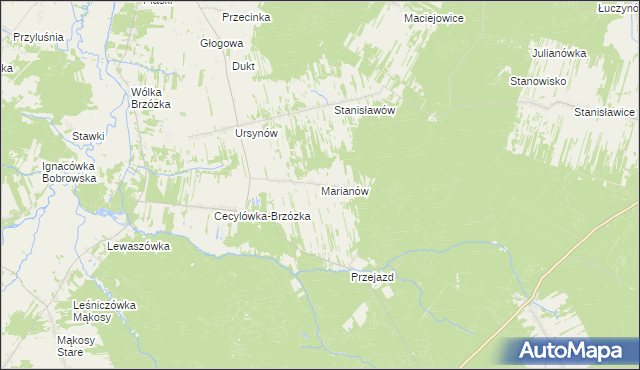 mapa Marianów gmina Głowaczów, Marianów gmina Głowaczów na mapie Targeo