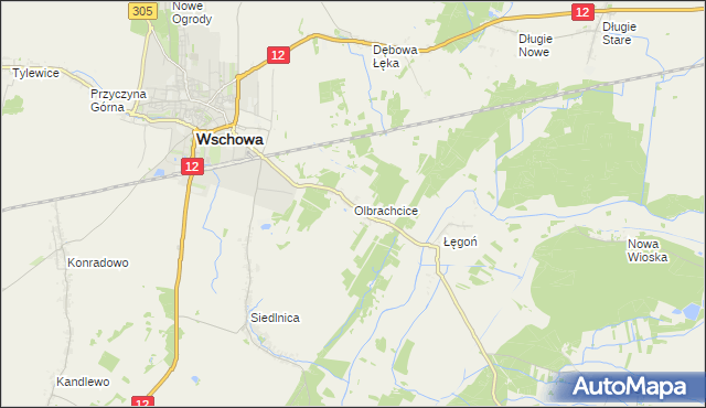 mapa Olbrachcice gmina Wschowa, Olbrachcice gmina Wschowa na mapie Targeo