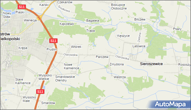 mapa Parczew gmina Sieroszewice, Parczew gmina Sieroszewice na mapie Targeo