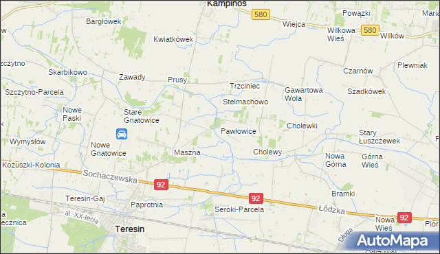 mapa Pawłowice gmina Teresin, Pawłowice gmina Teresin na mapie Targeo