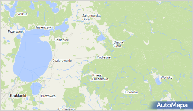 mapa Podleśne gmina Kruklanki, Podleśne gmina Kruklanki na mapie Targeo