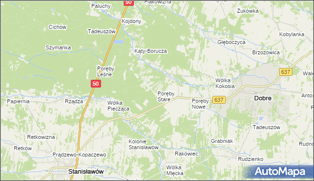 mapa Poręby Stare, Poręby Stare na mapie Targeo