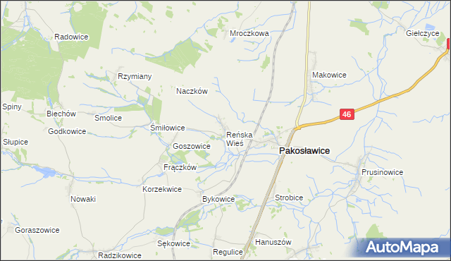 mapa Reńska Wieś gmina Pakosławice, Reńska Wieś gmina Pakosławice na mapie Targeo