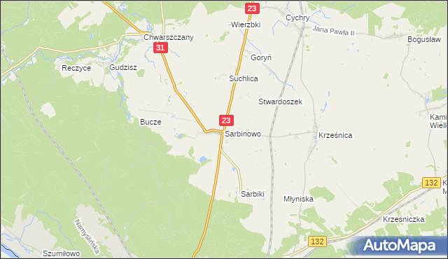 mapa Sarbinowo gmina Dębno, Sarbinowo gmina Dębno na mapie Targeo