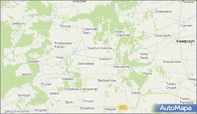 mapa Skarżyn gmina Kawęczyn, Skarżyn gmina Kawęczyn na mapie Targeo