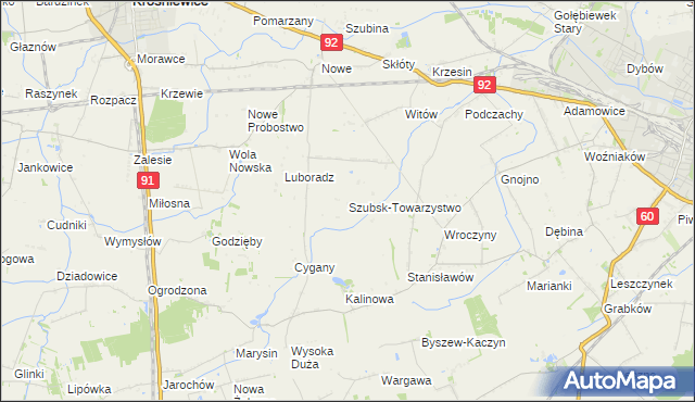 mapa Szubsk-Towarzystwo, Szubsk-Towarzystwo na mapie Targeo