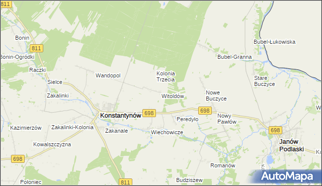 mapa Witoldów gmina Konstantynów, Witoldów gmina Konstantynów na mapie Targeo